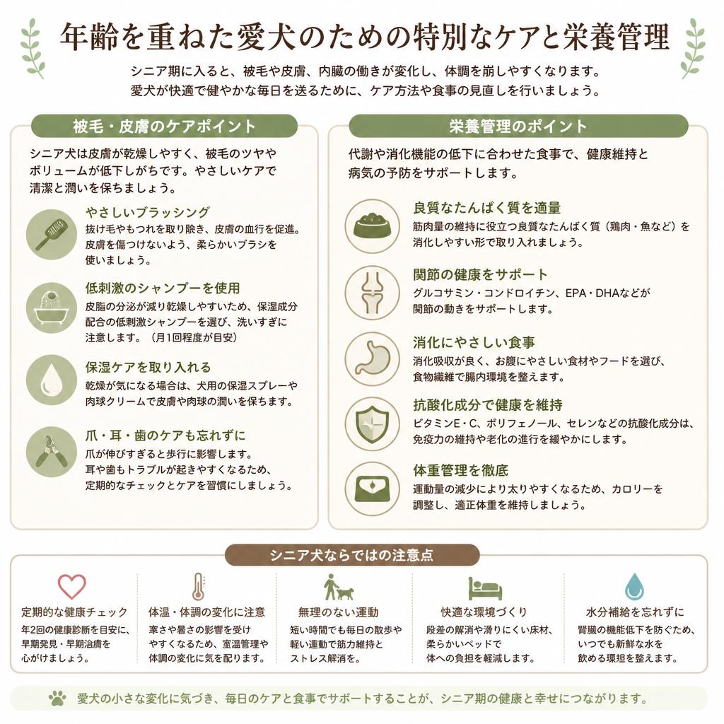 シニア犬のための被毛ケアと栄養管理