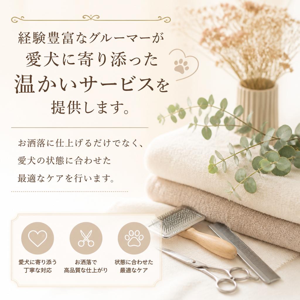 経験豊富なグルーマーによる愛情溢れるケア
